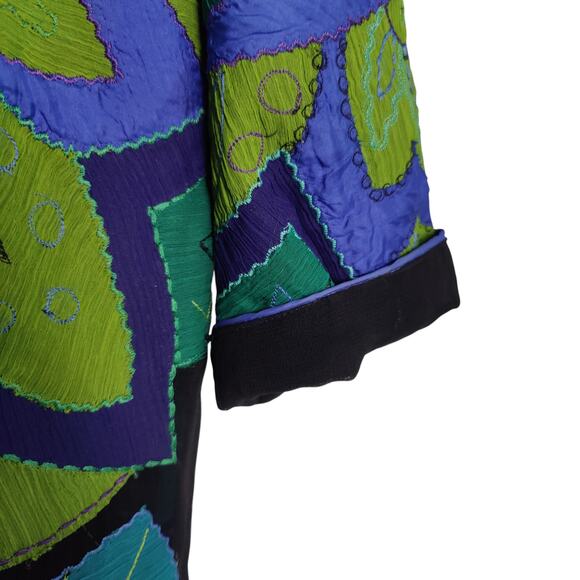 Vintage Chico's Women's Sz 2 (L) Green Blue Silk Jacket Geometric Art to Wear - Picture 5 of 7